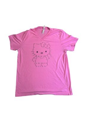 Hello Kitty bright neon bubblegum Pink V-Neck Tee T-shirt lightweight scene